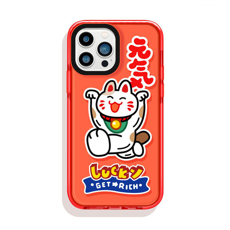 レッド 元気 招き猫モチーフ iPhoneケース