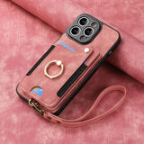 RFID カード収納 リングストラップケース ピンク iPhone