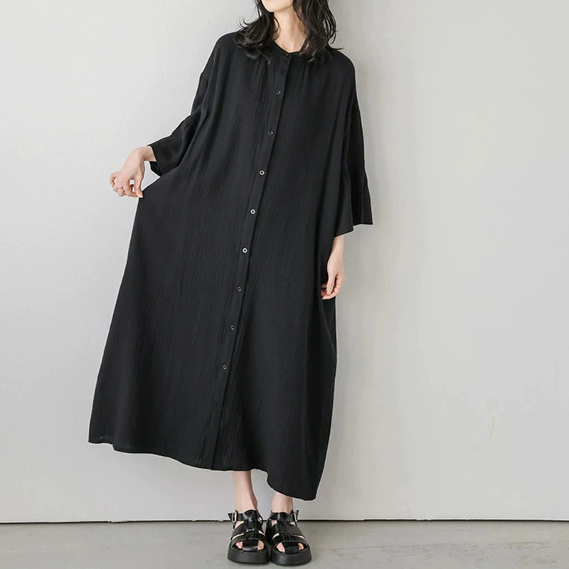 ブラックのロングシャツワンピース