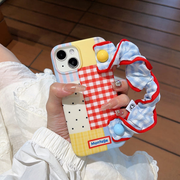 iPhone Case Blue Check with Strap Clear