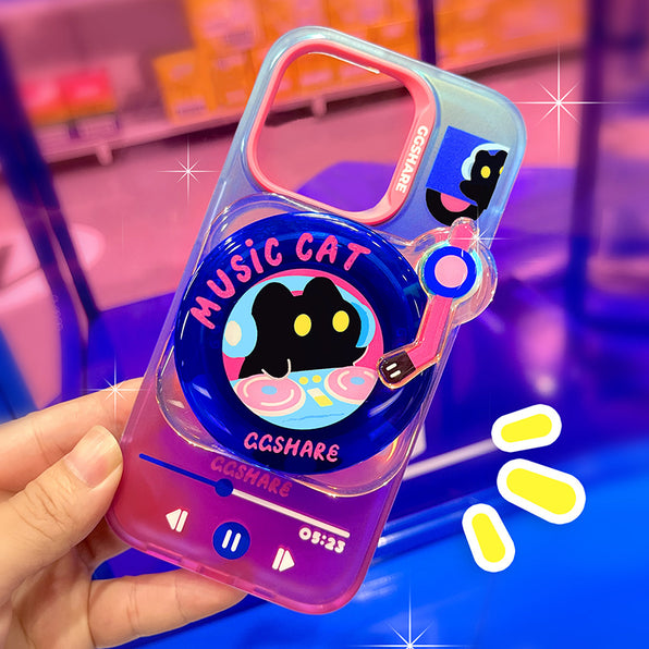 DJ Cat Design iPhone Case with 360° Rotating Stand - Stylish Smartphone Case