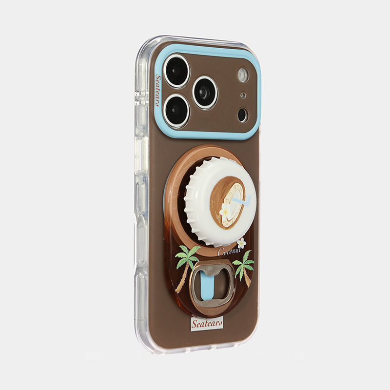 ボトルオープナースタンド付きiPhoneケース 斜め側面