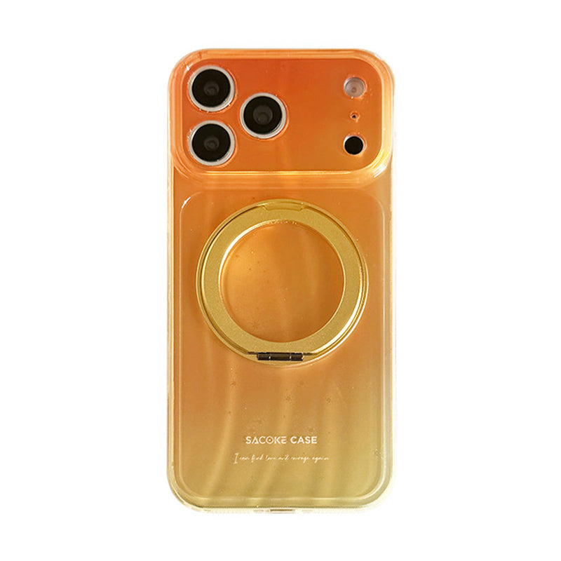 オレンジ ホログラム スター柄 回転スタンド iPhoneケース