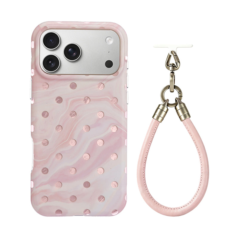 マーブルドット IMD iPhoneケース ピンク リストストラップ付き