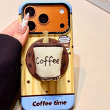 iPhone ケース コーヒーグリップ付き MagSafe ストライプ スタンド かわいい 韓国
