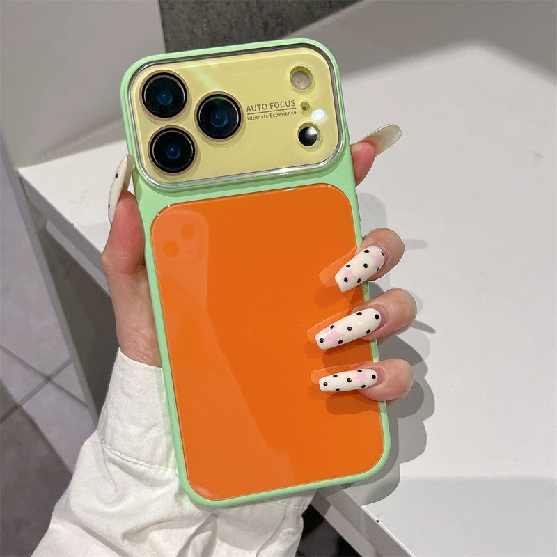 ドーパミンカラー ガラス iPhoneケース グリーン×オレンジ バイカラー