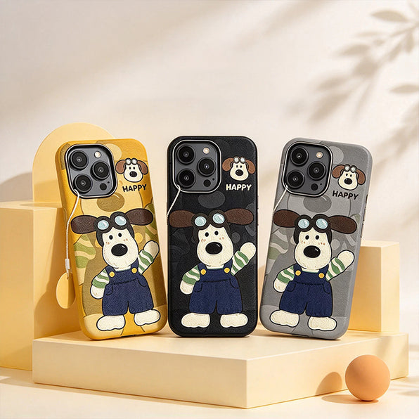 3D Dog Motif Leather-Style iPhone Case