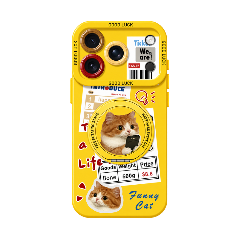 イエロー キャットA(リングスタンド) キャットコラージュ iPhoneケース