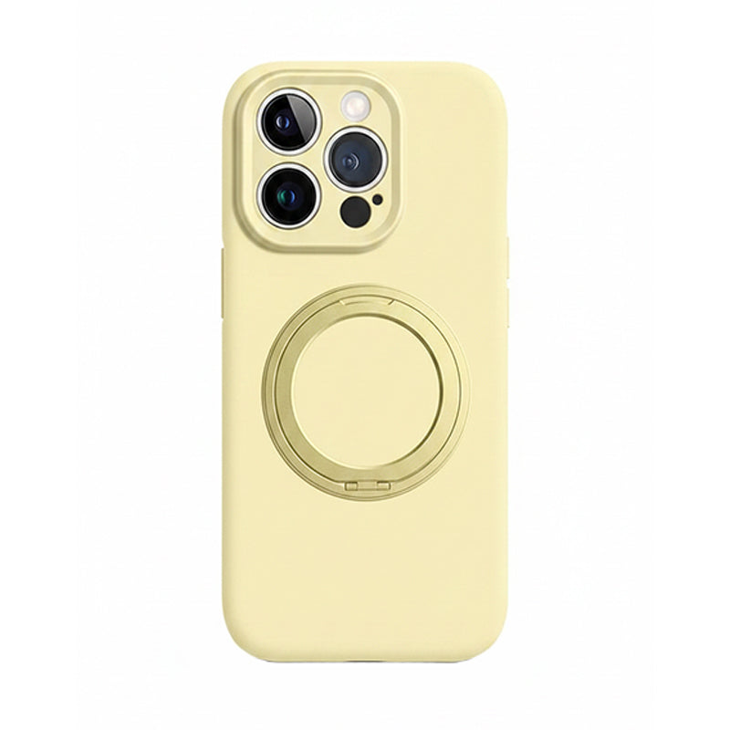 クリームイエローの360度回転リングスタンド付きiPhoneケース