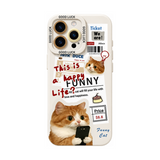 アイボリー キャットAのニュースペーパーキャット柄 iPhoneケース、実物の柄と付属品の参考画像