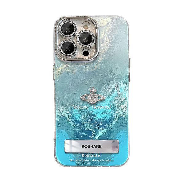 Glacier Blue 3D Planet iPhone Case with Stand