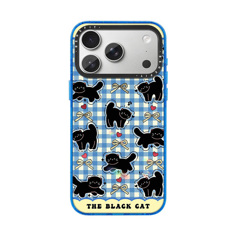 ブルーチェック 黒猫 iPhoneケース ディテール