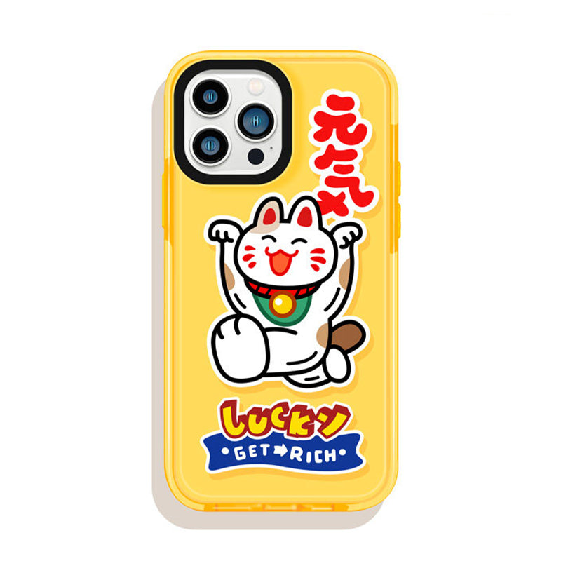 イエロー 元気 招き猫モチーフ iPhoneケース