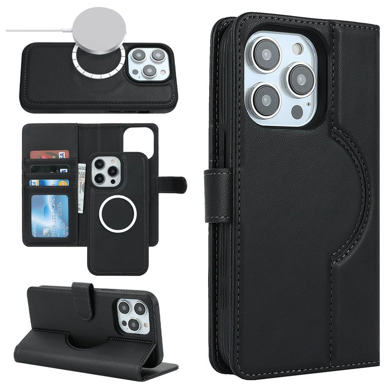 ブラックのMagSafe対応2-in-1レザー手帳型iPhoneケース カード収納