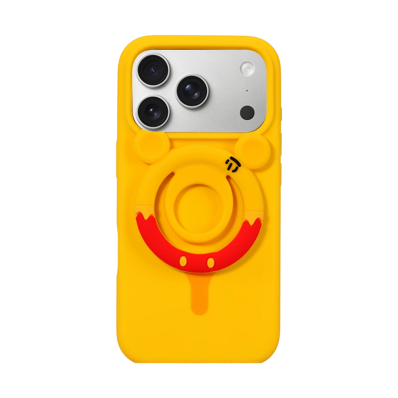 イエロー(リング付き)のマグネットリング付きiPhoneケース、実物カラーと背面構造の参考画像