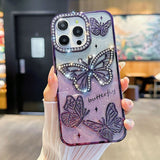 ラメ バタフライケース パープル ビジュー iPhone