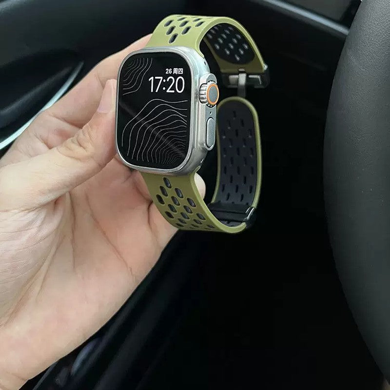 カーキ×ブラック の ツートン シリコン Apple Watch バンド