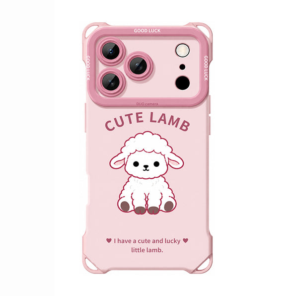 ライトピンク(ケース単品)のシープモチーフ ストラップ付き iPhoneケース 白桃系