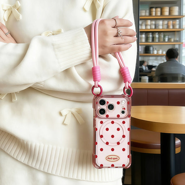 MagSafe Clear Case with Red Dot Pattern Strap for iPhone 18