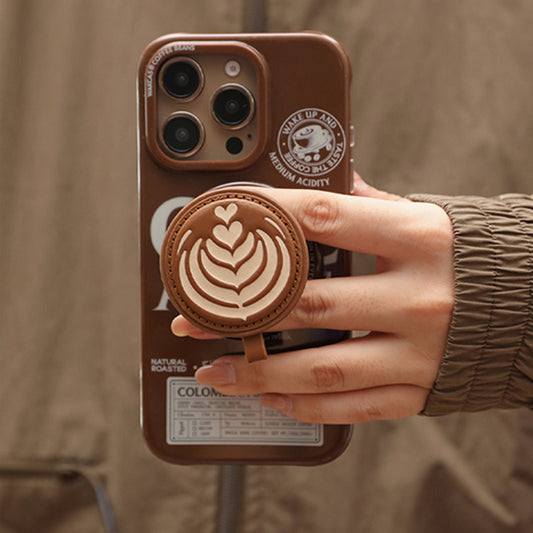 レトロ個性派コーヒーテーマブラウンマグネット式スマホケース