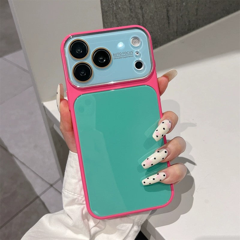 ドーパミンカラー ガラス iPhoneケース ローズピンク×グリーン バイカラー