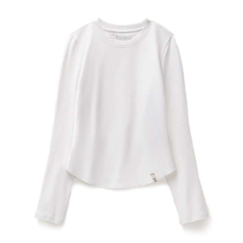 アイボリーの起毛コットン長袖Tシャツ