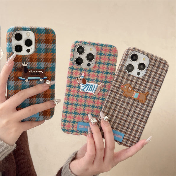 チェック柄刺繍ドッグiPhoneケース 詳細画像 4