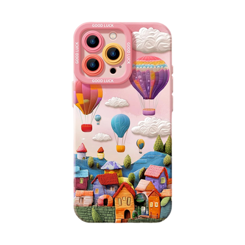 ピンク・バルーンシティ(ケース単品)の立体バルーンタウンiPhoneケース 白背景商品画像