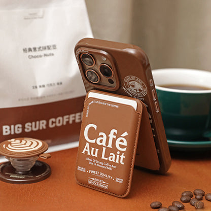レトロ個性派コーヒーテーマブラウンマグネット式スマホケース