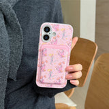 ピンク の 小花柄 シルバーフレーム iPhoneケース
