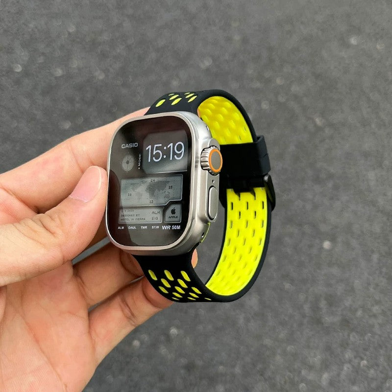 ブラック×ネオングリーン の シリコン スポーツ Apple Watch バンド