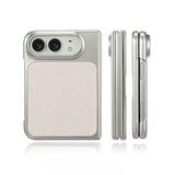 ライトピンクのレザー調 メタルフレーム iPhone Duoケース