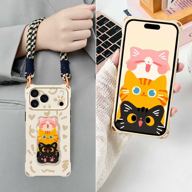 猫柄ケースとストラップの装着イメージ