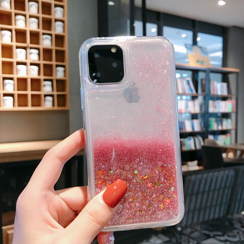 星型ラメが流れるグリッターiPhoneケース ピンク(スター) 手持ちイメージ
