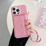 ピンクの多機能iPhoneケース ミラー・カード収納・スタンド付き