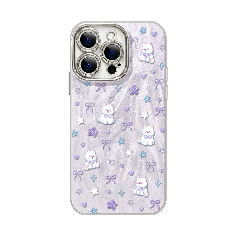 ドッグ柄(単品)の猫と犬柄 メタリック iPhoneケース、実物の柄と付属品の参考画像