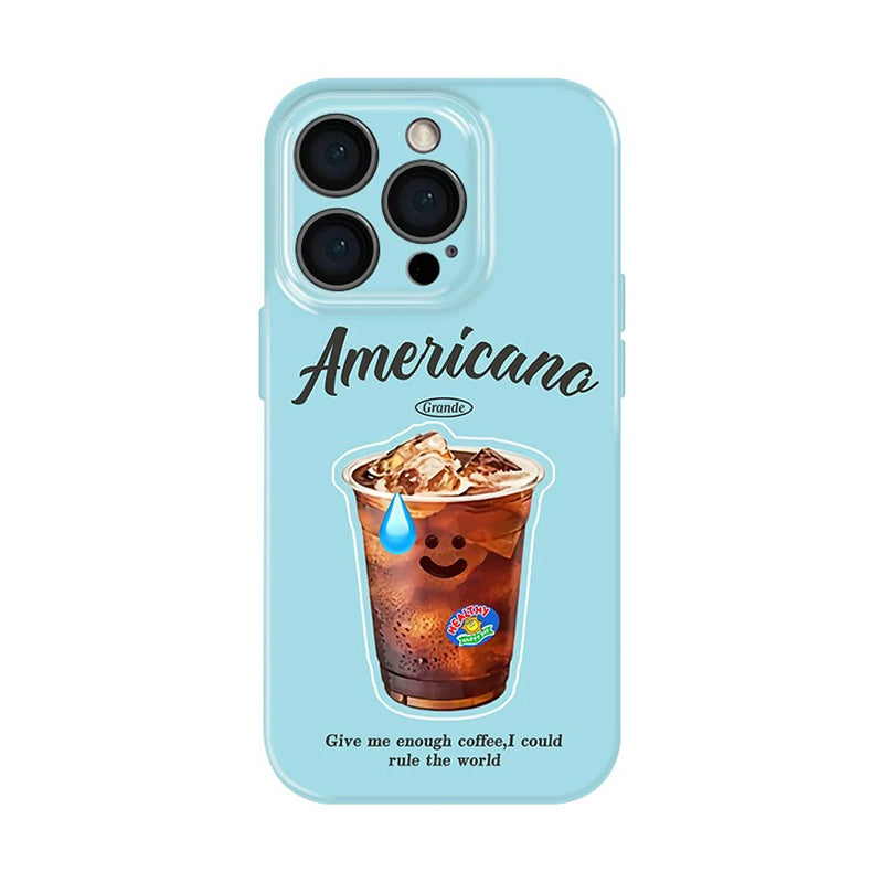 ライトブルー スマイルアメリカーノのアイスコーヒーグラフィック カラフル iPhoneケース