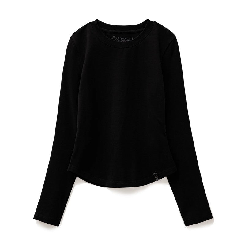 ブラックの起毛コットン長袖Tシャツ