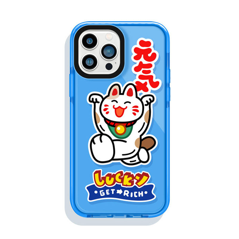 ブルー 元気 招き猫モチーフ iPhoneケース