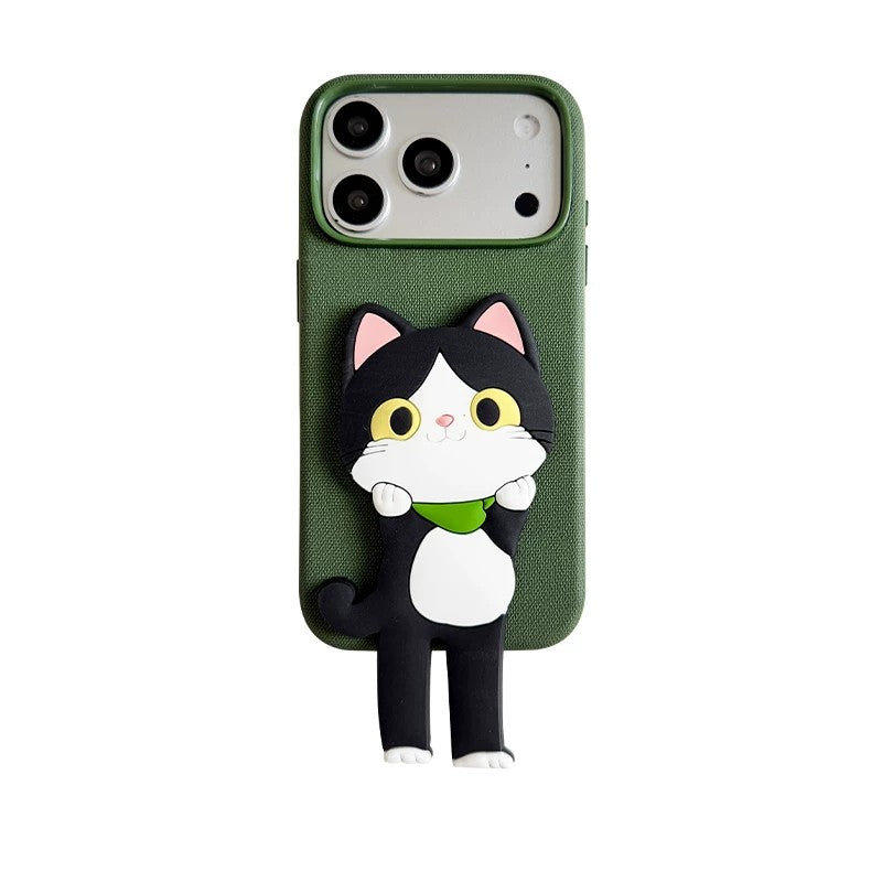 iPhone ケース グリーンくろねこ 大頭 ロングレッグ シリコン スタンド
