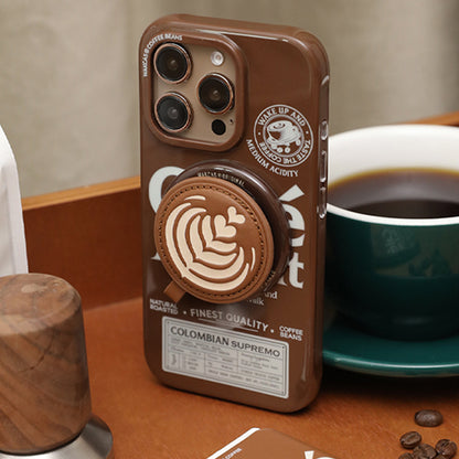 レトロ個性派コーヒーテーマブラウンマグネット式スマホケース