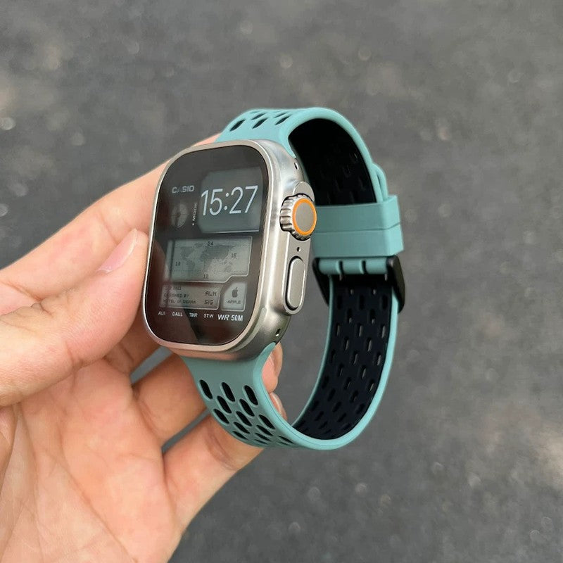 スカイブルー×ブラック の シリコン スポーツ Apple Watch バンド
