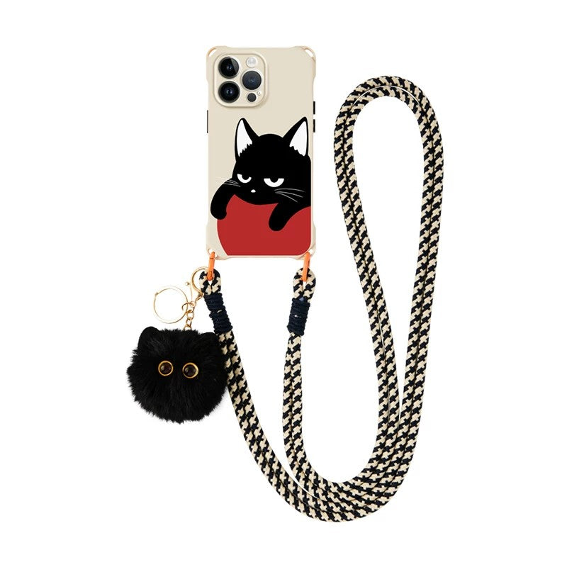 ショルダー+チャーム の 黒猫チャーム iPhoneケース