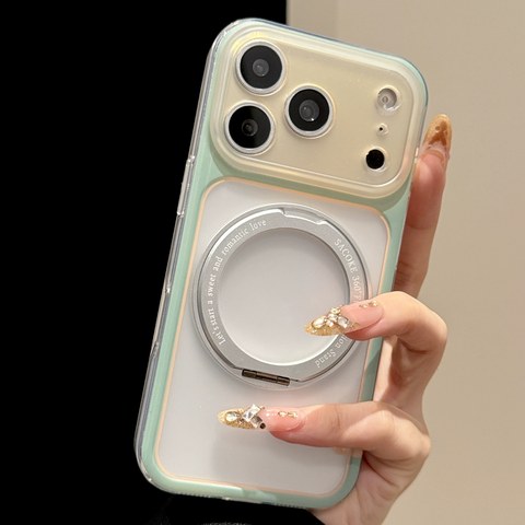 iPhone ケース バイカラー ミントグリーン×イエロー マットクリア リングスタンド