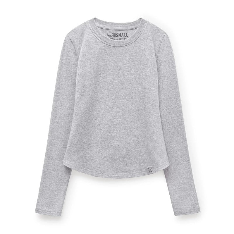 ライトグレーの起毛コットン長袖Tシャツ