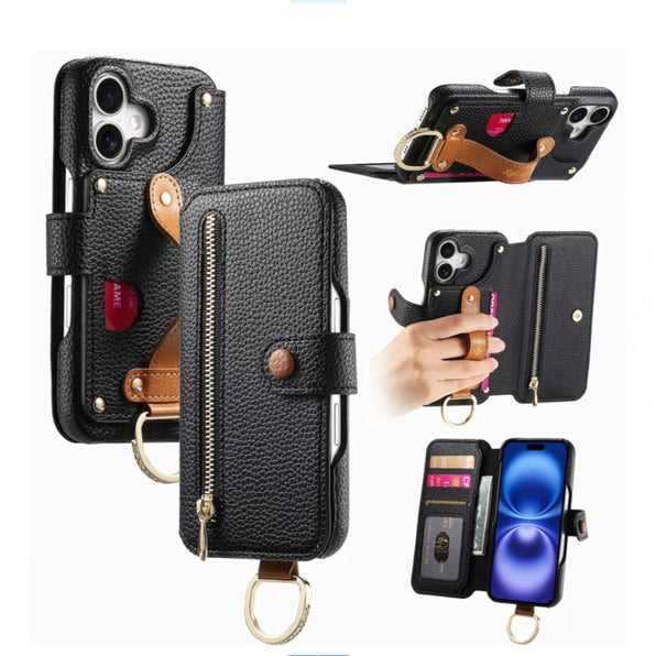 【iPhone 18 Pro Max・18 Pro対応】 韓国風ライチ型押しレザーウォレット＆スタンド機能付き手帳型スマホケース(7色展開)