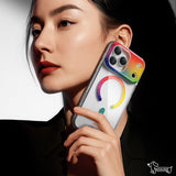 レインボーグラデーション MagSafe対応 iPhone クリアケース おしゃれ 手持ち使用シーン 七色 ins系デザイン PC+TPU 耐衝撃 大人女子