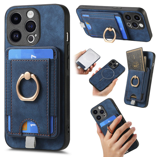 [Compatible with iPhone 18 Pro Max/18 Pro] iPhone 17/16/15/14/13 MagSafe-Compatible PU Leather Phone Case with Card Holder & Ring Stand