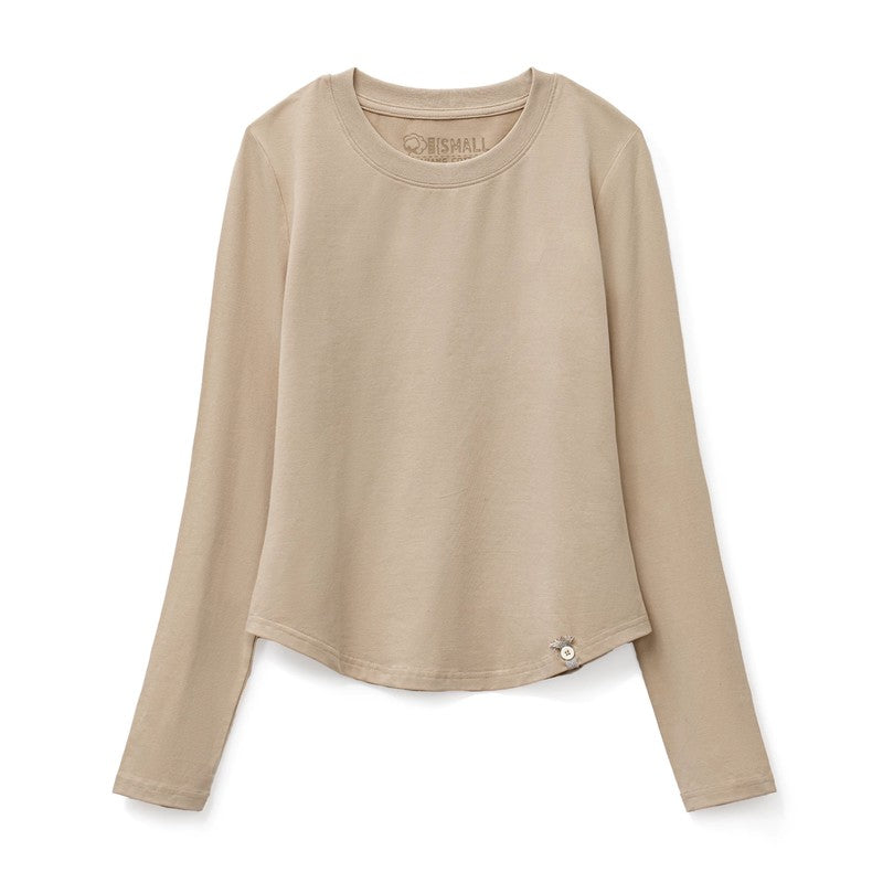 ベージュの起毛コットン長袖Tシャツ
