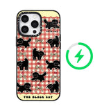 ブラック キュートキャット マグネット対応 iPhoneケース
